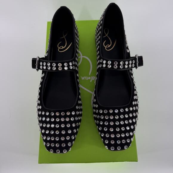 NEW Sam Edelman Michaela Gem Mary Jane Flats Womens Size 10 Black Suede Studded - Picture 2 of 6